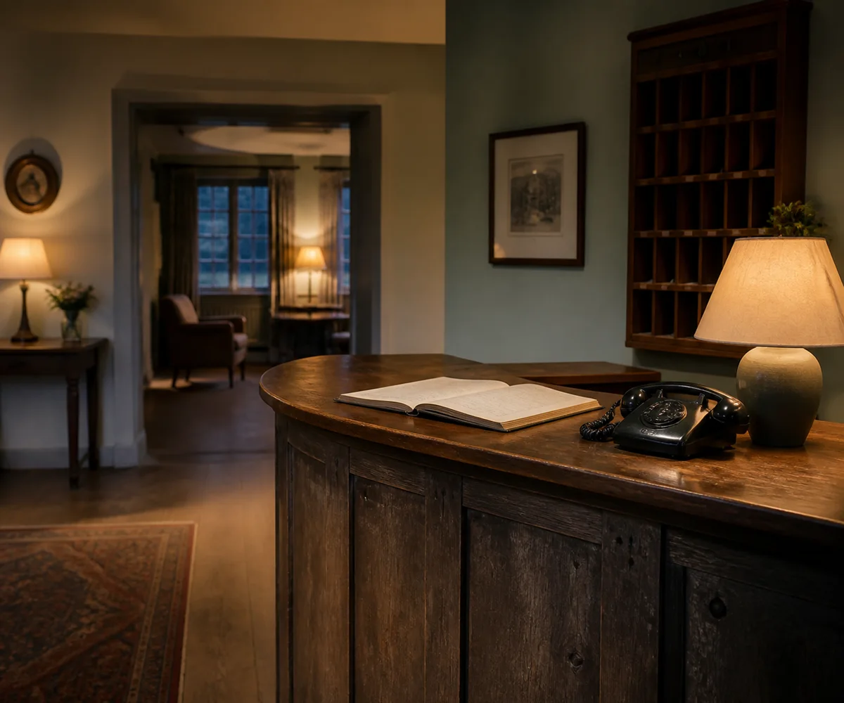 The reception desk of a small country hotel