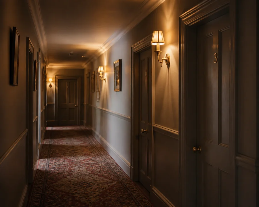 A corridor in a small English hotel